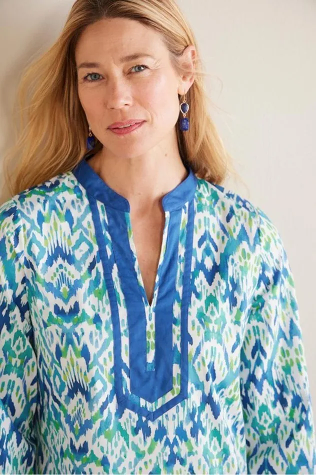 Women Kirti Ikat Tunic Greenteal Ikat Soft Surroundings Tops Women Kirti Ikat Tunic Greenteal Ikat Soft Surroundings Tops
