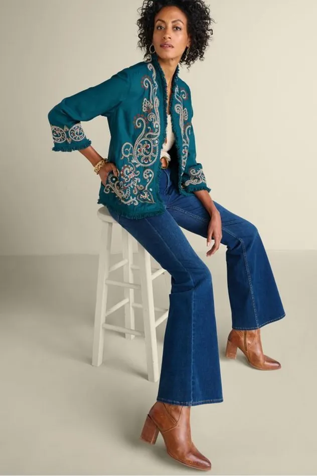 Women Kiruna Embroidered Jacket Teal Soft Surroundings Jackets and Coats Women Kiruna Embroidered Jacket Teal Soft Surroundings Jackets and Coats