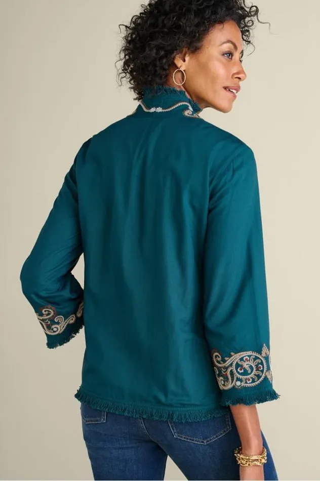 Women Kiruna Embroidered Jacket Teal Soft Surroundings Jackets and Coats Women Kiruna Embroidered Jacket Teal Soft Surroundings Jackets and Coats