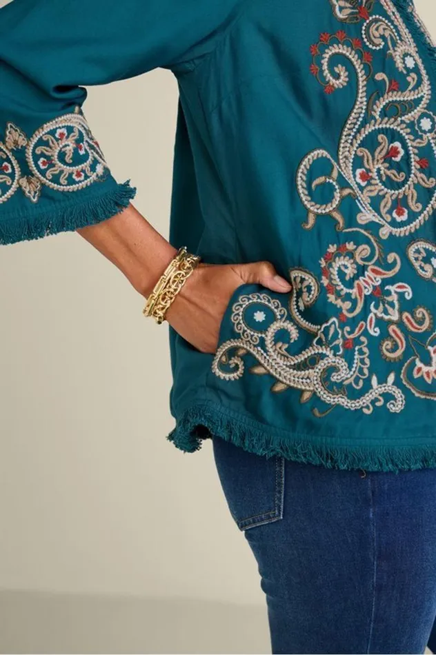 Women Kiruna Embroidered Jacket Teal Soft Surroundings Jackets and Coats Women Kiruna Embroidered Jacket Teal Soft Surroundings Jackets and Coats