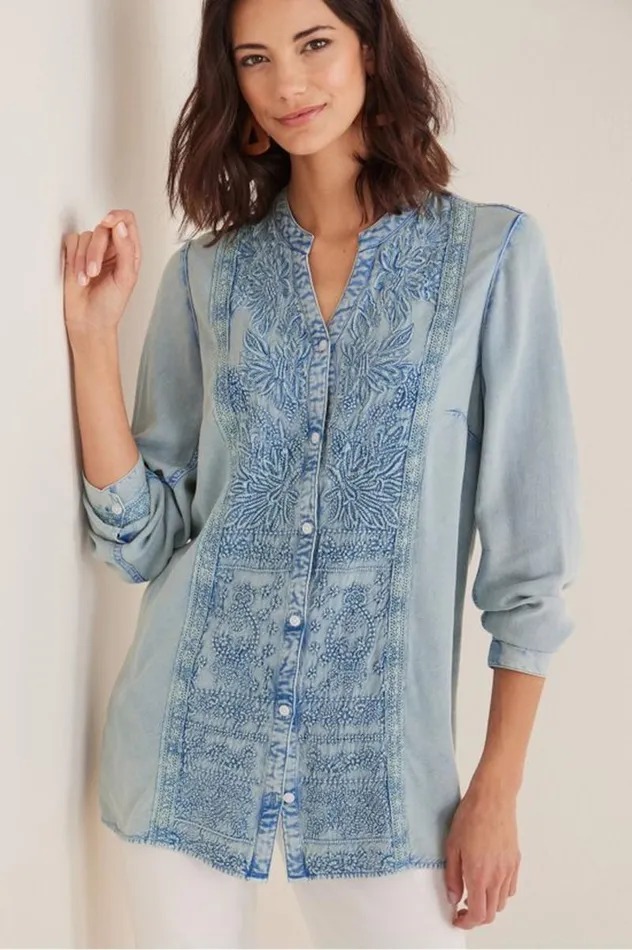 Women Las Olas Shirt Light Blue Soft Surroundings Tops