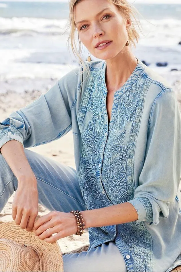 Women Las Olas Shirt Light Blue Soft Surroundings Tops Women Las Olas Shirt Light Blue Soft Surroundings Tops