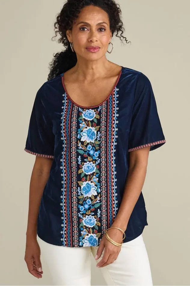 Women Lilian Velvet Top Medieval Blue Soft Surroundings Tops