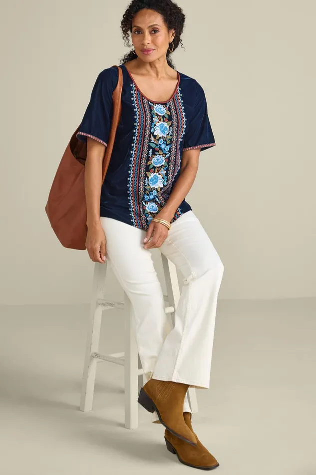 Women Lilian Velvet Top Medieval Blue Soft Surroundings Tops Women Lilian Velvet Top Medieval Blue Soft Surroundings Tops