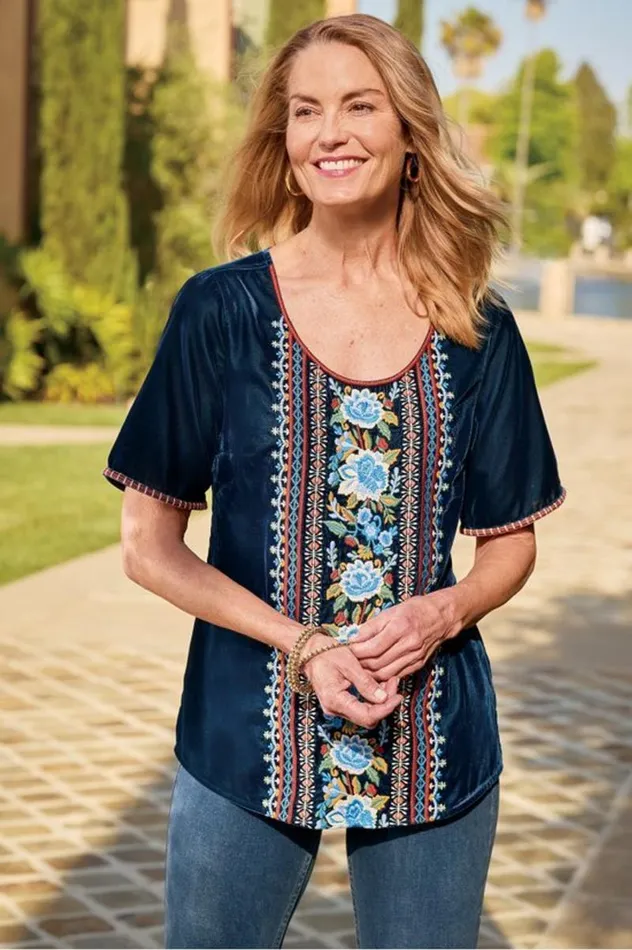 Women Lilian Velvet Top Medieval Blue Soft Surroundings Tops Women Lilian Velvet Top Medieval Blue Soft Surroundings Tops