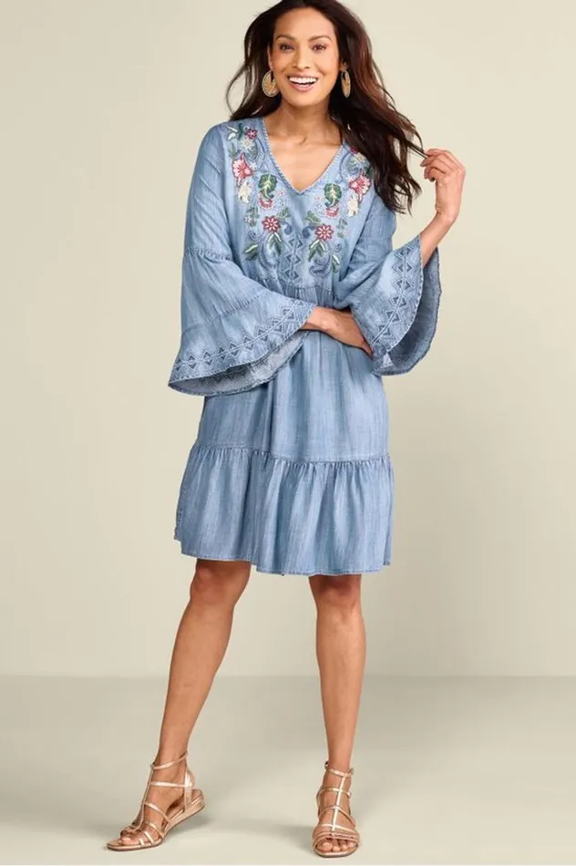 Women Lina Short Dress Light Chambray Soft Surroundings Dresses