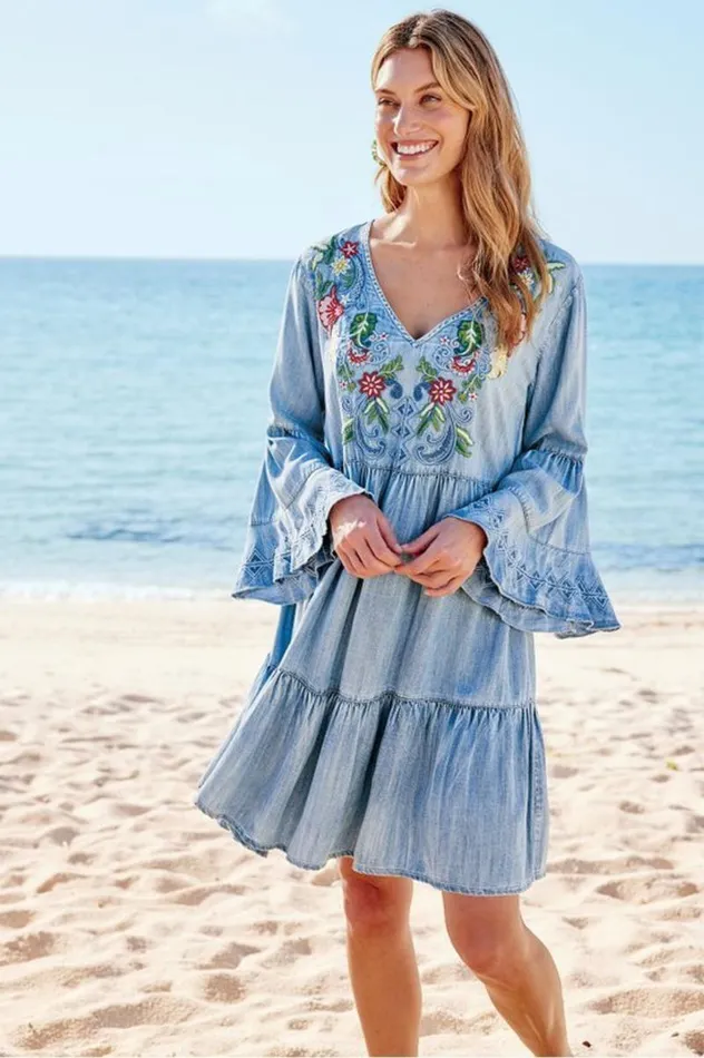 Women Lina Short Dress Light Chambray Soft Surroundings Dresses Women Lina Short Dress Light Chambray Soft Surroundings Dresses