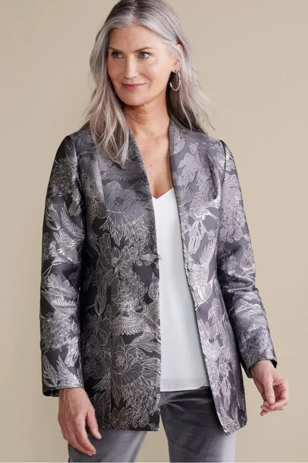 Women Lismore Jacquard Jacket Gray Tapestry Soft Surroundings Jackets and Coats