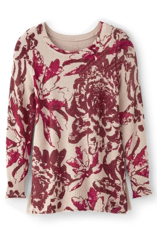 Women Marin Sweater Navy Blue Floral Paisley Soft Surroundings Tops Women Marin Sweater Navy Blue Floral Paisley Soft Surroundings Tops