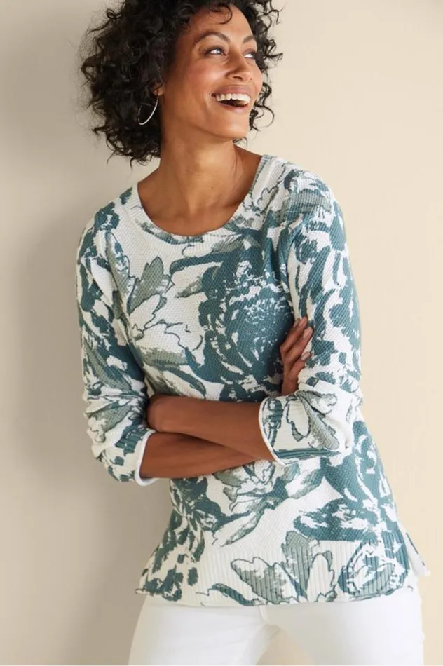 Women Marin Sweater Navy Blue Floral Paisley Soft Surroundings Tops Women Marin Sweater Navy Blue Floral Paisley Soft Surroundings Tops