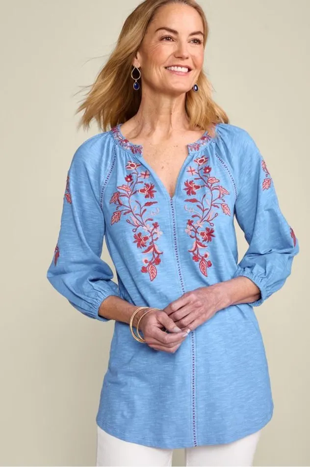 Women Meagan Tunic Blue Bonnet Soft Surroundings Tops