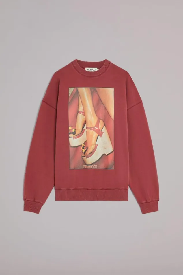 WomenMen Fiorucci Unisex Graphic Heels Sweatshirt Burgundy Burgundy