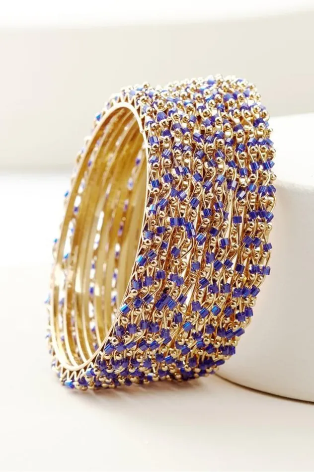 Women Mena Beaded Bangle Set Bluegold Soft Surroundings Jewelry Women Mena Beaded Bangle Set Bluegold Soft Surroundings Jewelry