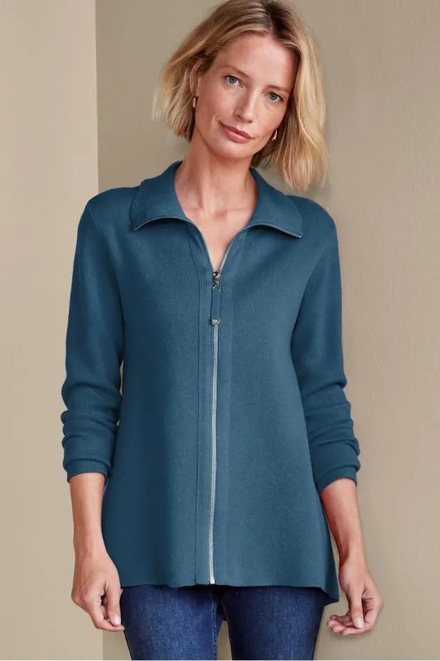 Women Meria Zip Cardi Brunnera Blue Soft Surroundings Tops Women Meria Zip Cardi Brunnera Blue Soft Surroundings Tops