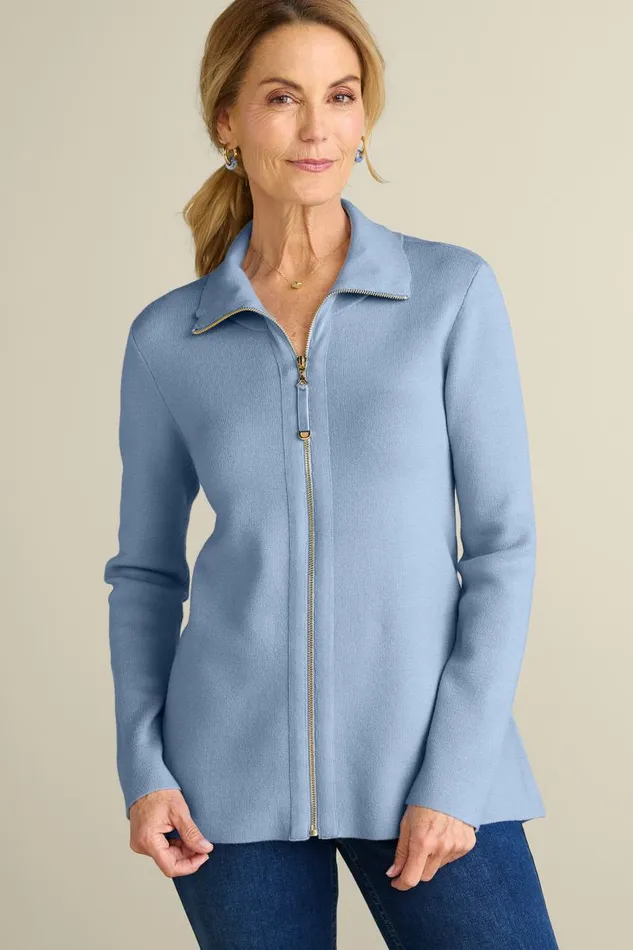 Women Meria Zip Cardi Brunnera Blue Soft Surroundings Tops Women Meria Zip Cardi Brunnera Blue Soft Surroundings Tops