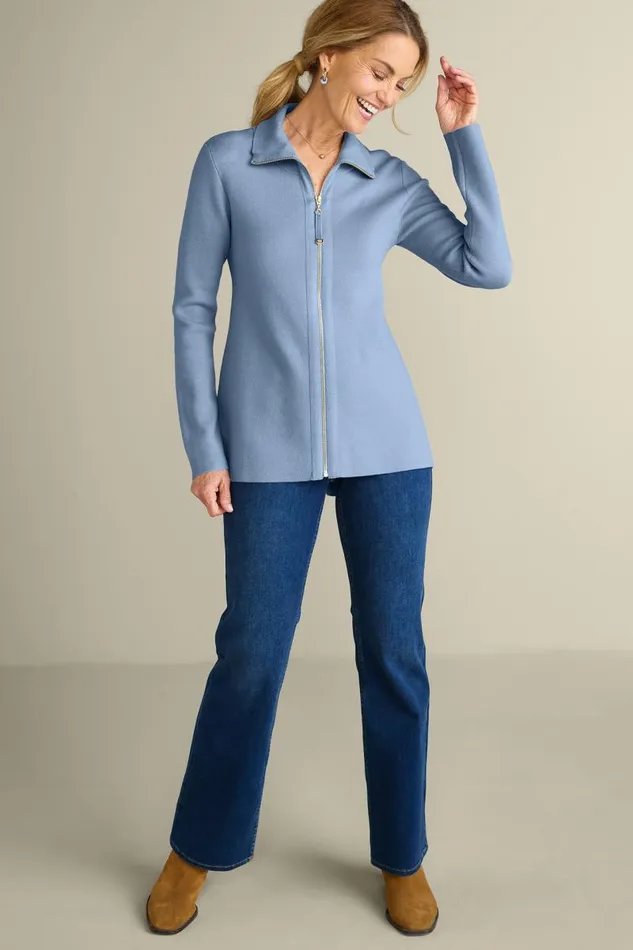 Women Meria Zip Cardi Brunnera Blue Soft Surroundings Tops Women Meria Zip Cardi Brunnera Blue Soft Surroundings Tops