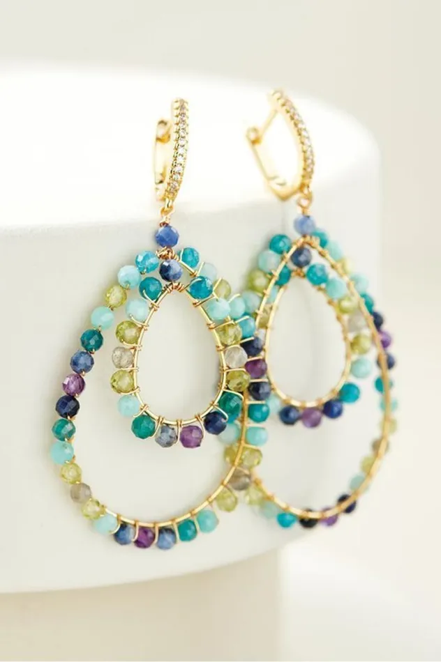 Women Mimi Beaded Hoop Earrings Blue Multi Soft Surroundings Jewelry
