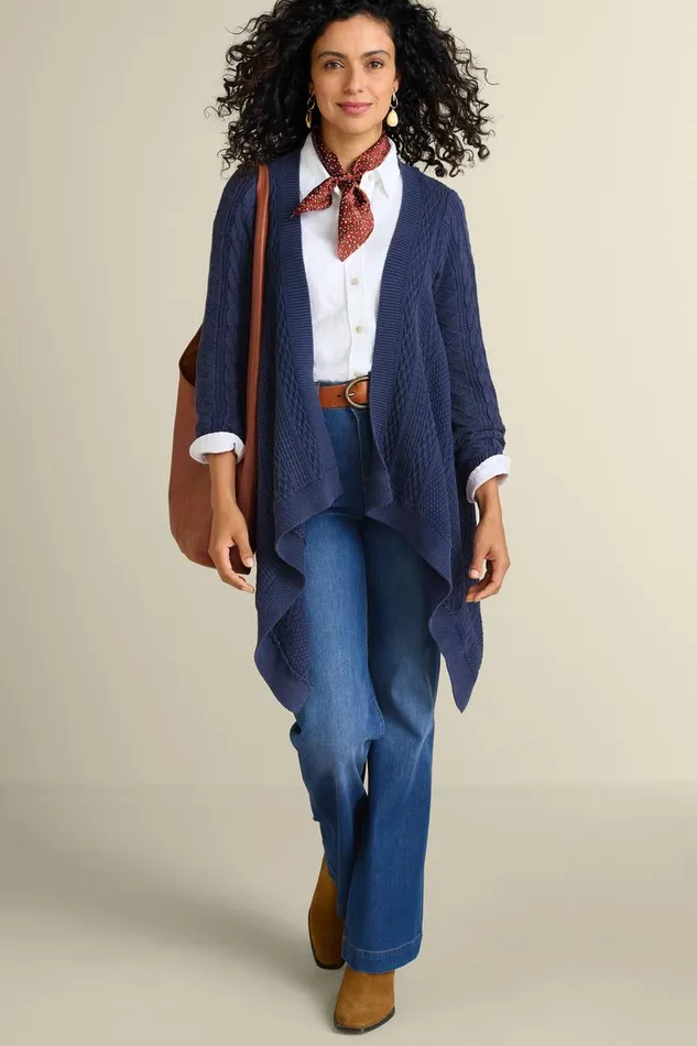 Women Minah Cable Knit Cardigan Denim Blue Soft Surroundings Tops Women Minah Cable Knit Cardigan Denim Blue Soft Surroundings Tops