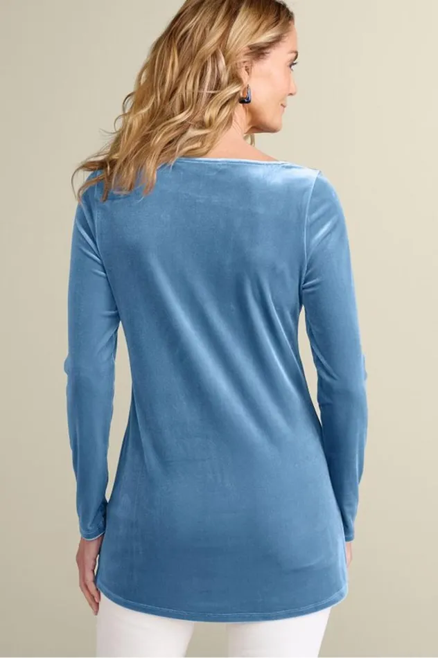 Women Nori Embroidered Velvet Tunic Moonlight Blue Soft Surroundings Tops Women Nori Embroidered Velvet Tunic Moonlight Blue Soft Surroundings Tops