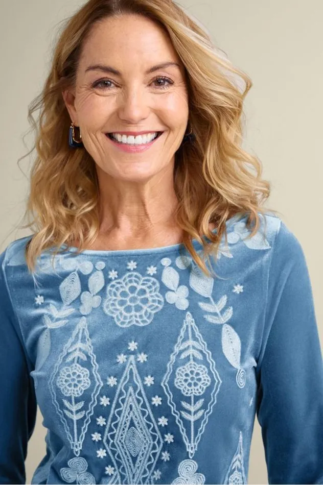 Women Nori Embroidered Velvet Tunic Moonlight Blue Soft Surroundings Tops Women Nori Embroidered Velvet Tunic Moonlight Blue Soft Surroundings Tops