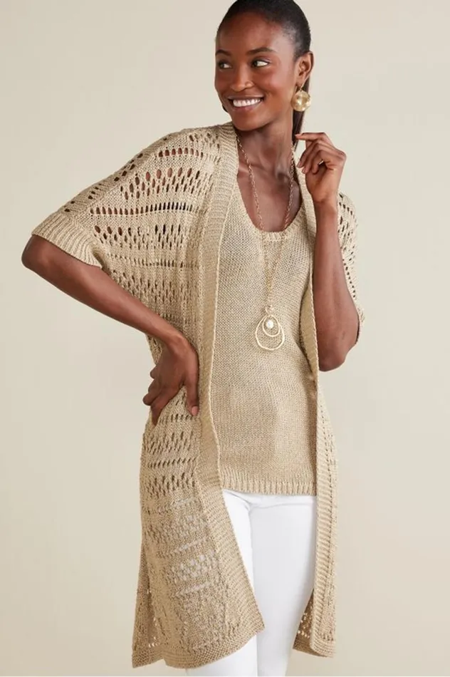 Women Opaline Shimmer Cardigan Sesame Soft Surroundings Tops