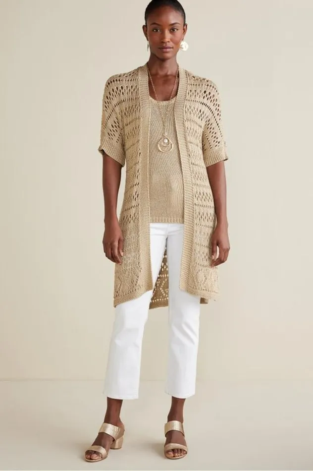 Women Opaline Shimmer Cardigan Sesame Soft Surroundings Tops Women Opaline Shimmer Cardigan Sesame Soft Surroundings Tops