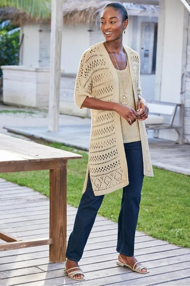 Women Opaline Shimmer Cardigan Sesame Soft Surroundings Tops Women Opaline Shimmer Cardigan Sesame Soft Surroundings Tops