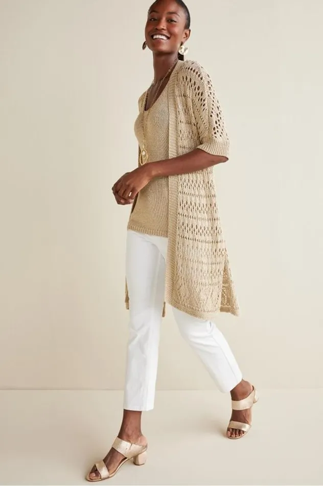 Women Opaline Shimmer Cardigan Sesame Soft Surroundings Tops Women Opaline Shimmer Cardigan Sesame Soft Surroundings Tops