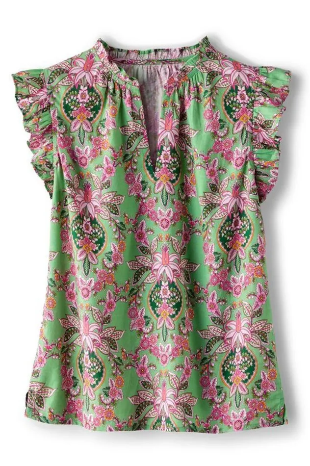 Women Paige Linen Blend Top Tropical Damask Medallion Soft Surroundings Tops Women Paige Linen Blend Top Tropical Damask Medallion Soft Surroundings Tops