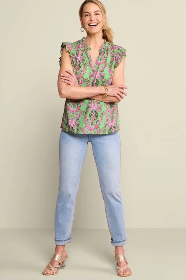 Women Paige Linen Blend Top Tropical Damask Medallion Soft Surroundings Tops Women Paige Linen Blend Top Tropical Damask Medallion Soft Surroundings Tops