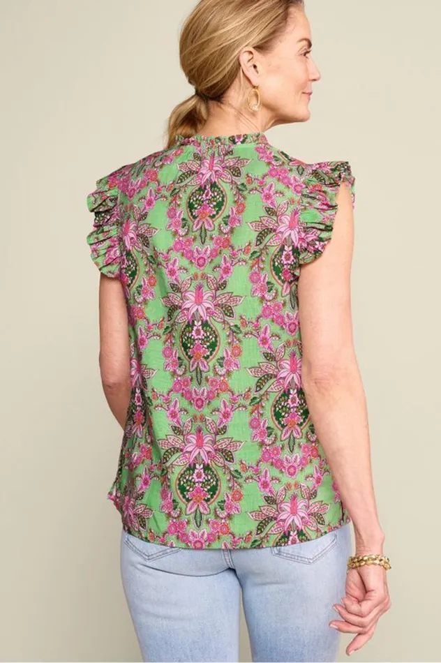 Women Paige Linen Blend Top Tropical Damask Medallion Soft Surroundings Tops Women Paige Linen Blend Top Tropical Damask Medallion Soft Surroundings Tops