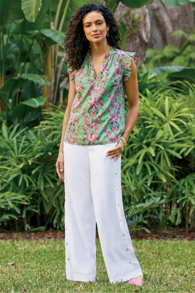 Women Paige Linen Blend Top Tropical Damask Medallion Soft Surroundings Tops Women Paige Linen Blend Top Tropical Damask Medallion Soft Surroundings Tops