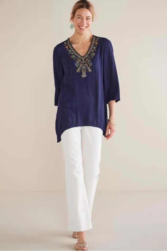 Women Paulina Gauze Pullover Navy Soft Surroundings Tops Women Paulina Gauze Pullover Navy Soft Surroundings Tops