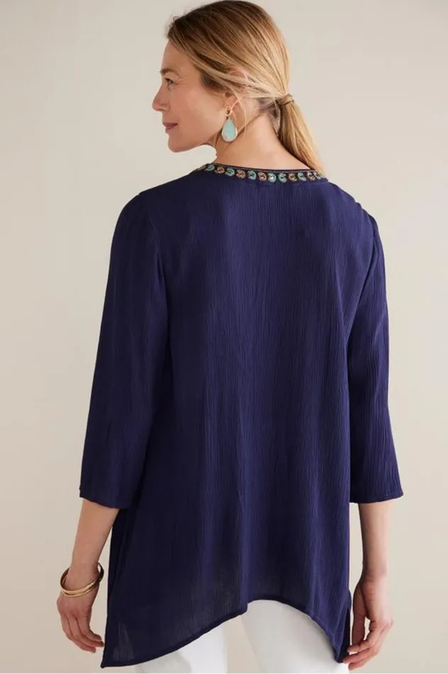 Women Paulina Gauze Pullover Navy Soft Surroundings Tops Women Paulina Gauze Pullover Navy Soft Surroundings Tops