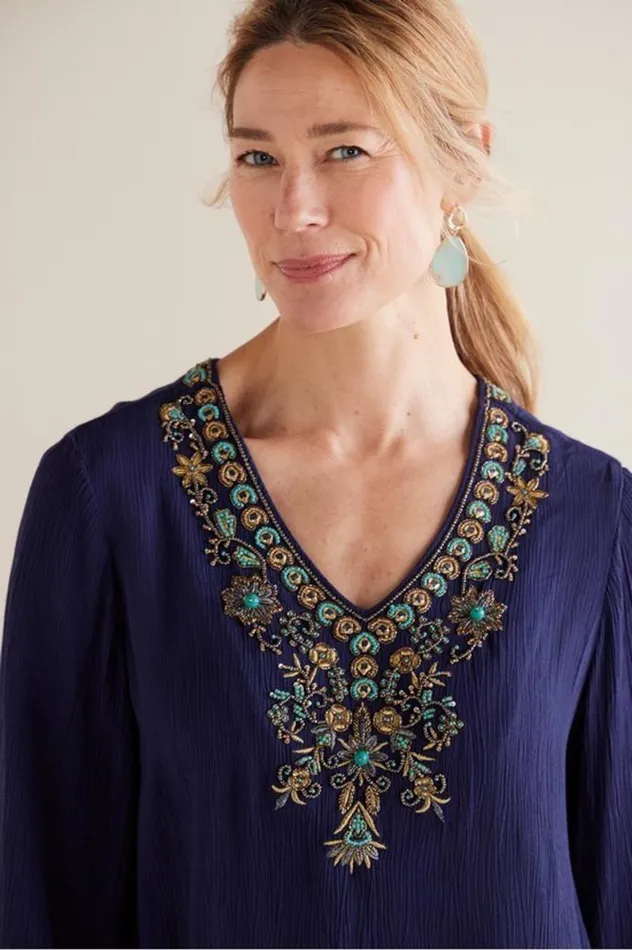 Women Paulina Gauze Pullover Navy Soft Surroundings Tops Women Paulina Gauze Pullover Navy Soft Surroundings Tops