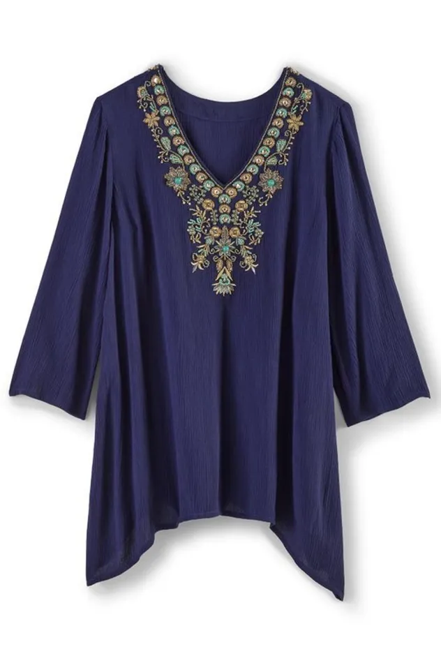 Women Paulina Gauze Pullover Navy Soft Surroundings Tops Women Paulina Gauze Pullover Navy Soft Surroundings Tops