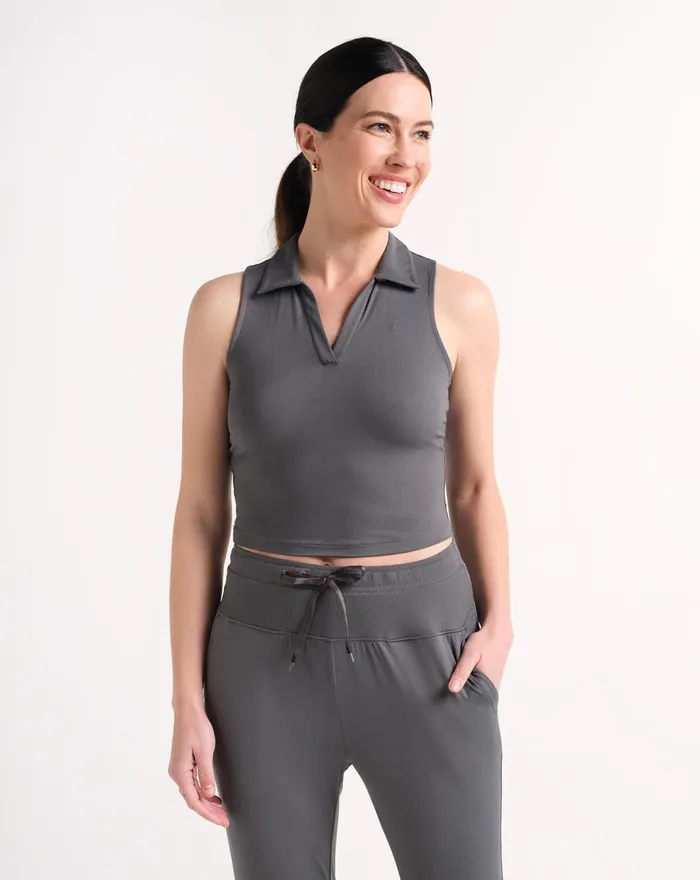 Women Polos TravisMathew SCENE CHANGE CROP POLO Thunderstorm