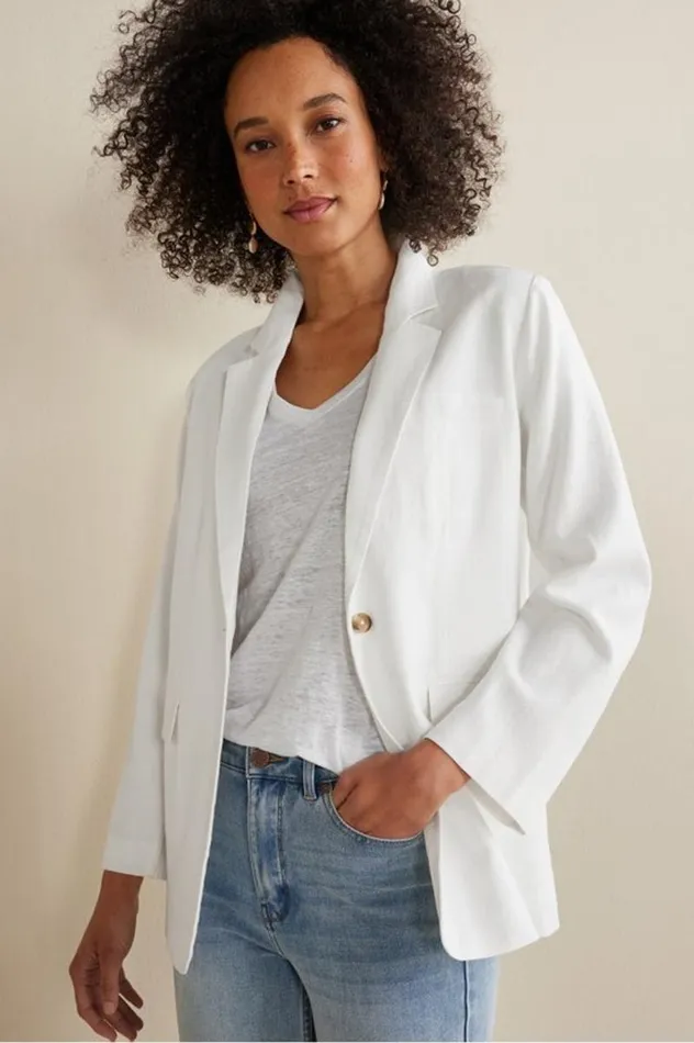 Women Portofino Linen Blend Boyfriend Blazer Lime Soft Surroundings Toppers