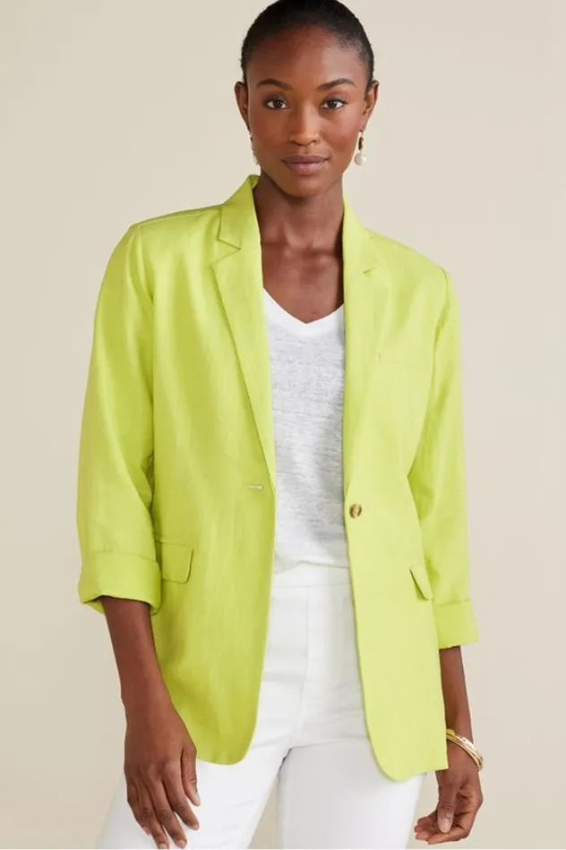 Women Portofino Linen Blend Boyfriend Blazer Lime Soft Surroundings Toppers Women Portofino Linen Blend Boyfriend Blazer Lime Soft Surroundings Toppers