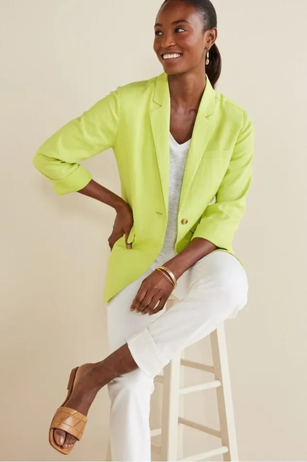 Women Portofino Linen Blend Boyfriend Blazer Lime Soft Surroundings Toppers Women Portofino Linen Blend Boyfriend Blazer Lime Soft Surroundings Toppers