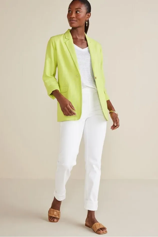 Women Portofino Linen Blend Boyfriend Blazer Lime Soft Surroundings Toppers Women Portofino Linen Blend Boyfriend Blazer Lime Soft Surroundings Toppers