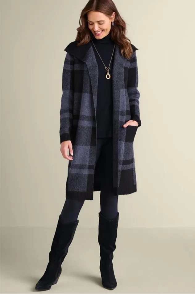 Women Posh Plaid Cardigan Posh Plaid Soft Surroundings Sweaters and Cardigans