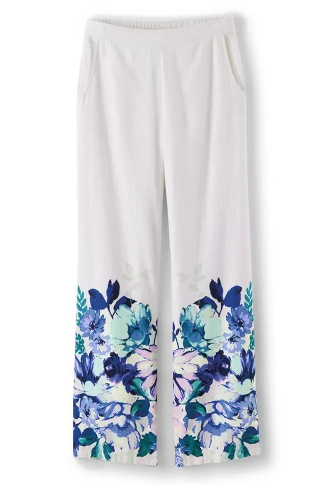 Women Ronna Linen Blend Wide Leg Pants Watercolor Floral Soft Surroundings Pants Women Ronna Linen Blend Wide Leg Pants Watercolor Floral Soft Surroundings Pants