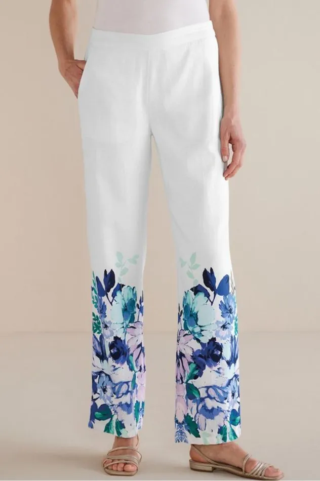 Women Ronna Linen Blend Wide Leg Pants Watercolor Floral Soft Surroundings Pants Women Ronna Linen Blend Wide Leg Pants Watercolor Floral Soft Surroundings Pants