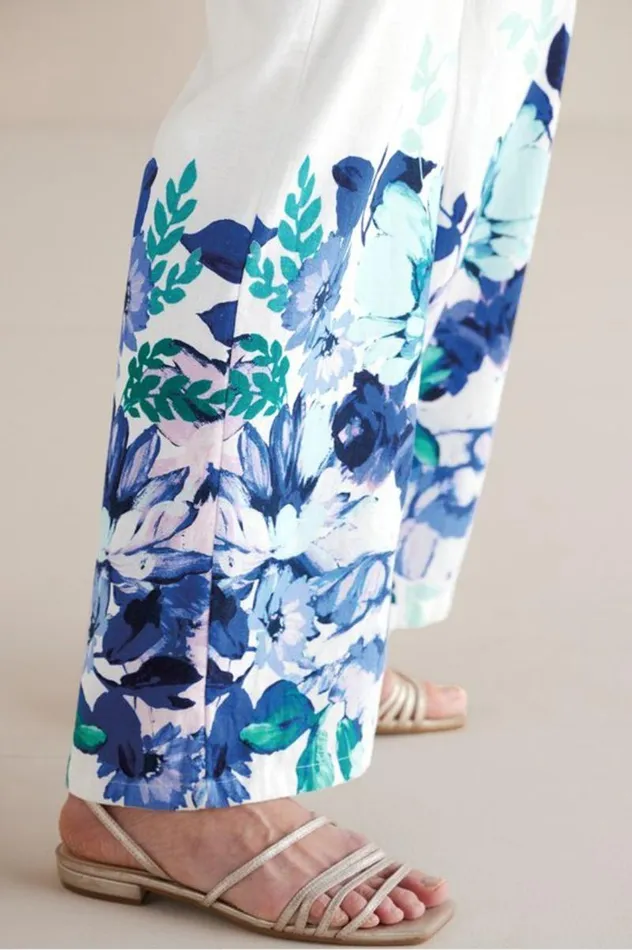 Women Ronna Linen Blend Wide Leg Pants Watercolor Floral Soft Surroundings Pants Women Ronna Linen Blend Wide Leg Pants Watercolor Floral Soft Surroundings Pants