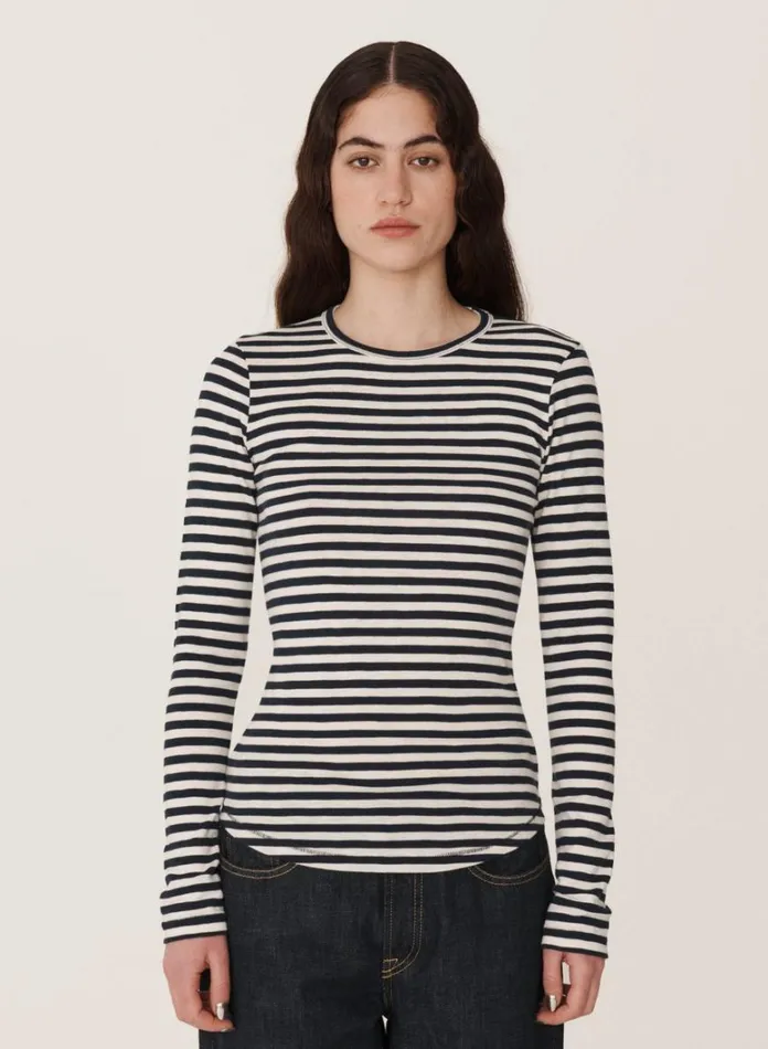Womens Earth YMC Earth Charlotte LongSleeved TShirt Navy White