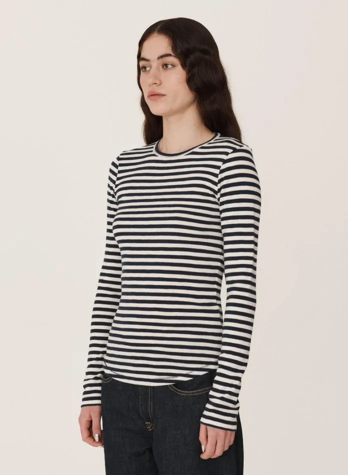 Womens Earth YMC Earth Charlotte LongSleeved TShirt Navy White