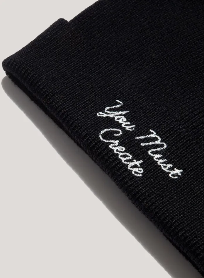 Womens Hats YMC Embroidered Merino Wool Beanie Hat Black