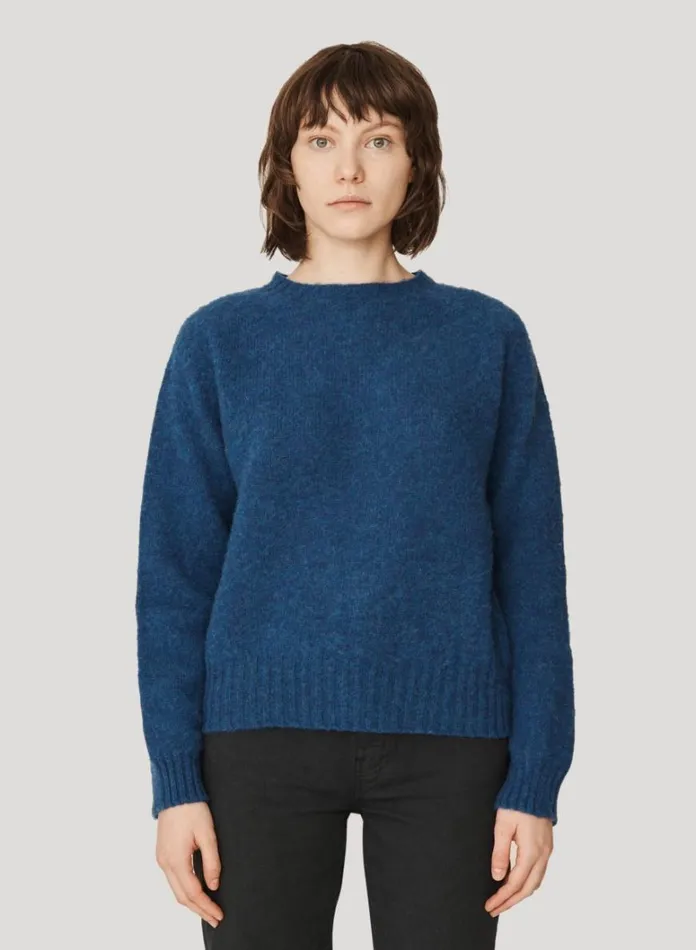 Womens Knitwear YMC Jets Crew Neck Jumper Blue
