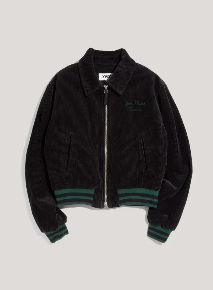 Womens Outerwear YMC Jets Embroidered Corduroy Baseball Jacket Black